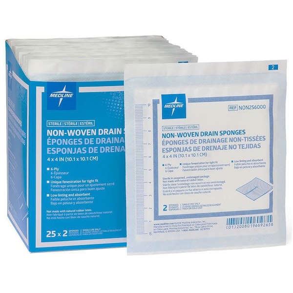 Medline Avant Gauze Sterile Drain Sponge, 4 in. x 4 in., 6-ply sterile, 600PK NON256000 - main